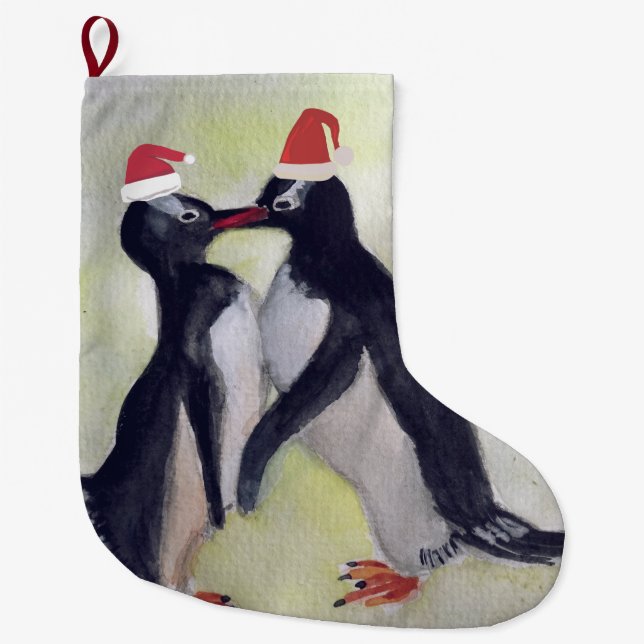 Meia De Natal Grande Pinguins Kiss (Frente)