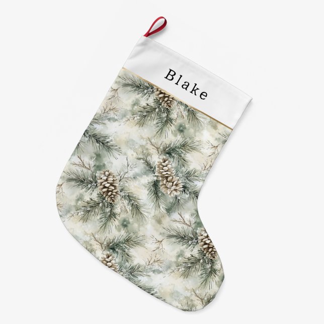 Meia De Natal Grande Pinhas de Pinheiro Natal Verde (Frente (Pendurada))