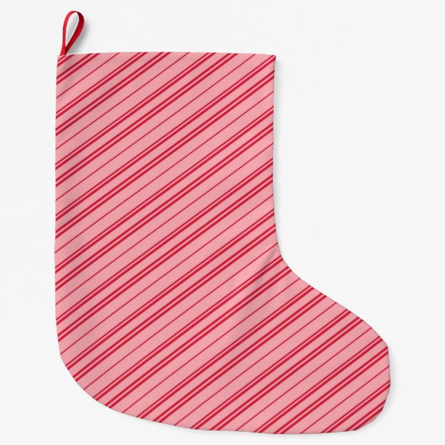 Meia De Natal Grande Pink and Red Christmas Candy Cane Stripes  (Frente)
