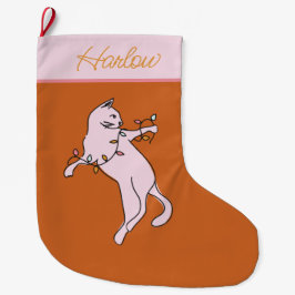 Meia De Natal Grande Pink Cat Pink