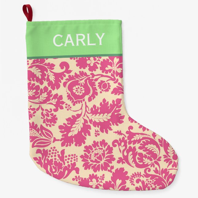 Meia De Natal Grande Pink Chintz (Frente)