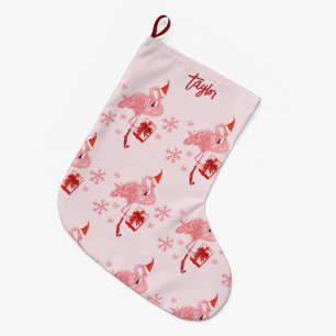 Meia De Natal Grande Pink Flamingo Tropical Beach Bird Personalizado