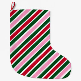 Meia De Natal Grande  Pink Green and Red Christmas Candy Cane Stripes 