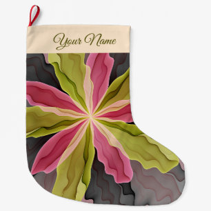 Meia De Natal Grande Pink Green Anthracite Fantasy Flor Nome Fractal
