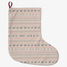 Meia De Natal Grande Pink Nordic Knit Dog Christmas Stocking with Paws