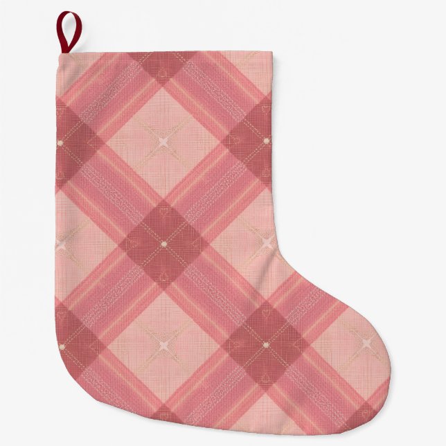Meia De Natal Grande Pink Tartan Dog Christmas Stocking (Frente)