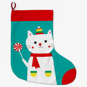 Meia De Natal Grande Pirulito alegre gato personalizado do gatinho
