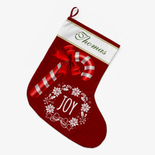 Meia De Natal Grande Pirulito de Natal Fita Vermelha Monograma Script A