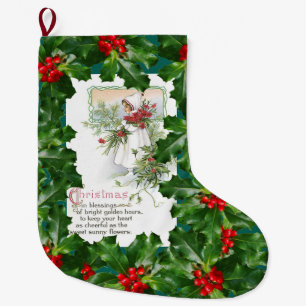 Meia De Natal Grande Poema do Natal da baga do azevinho do cartão do