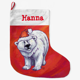 Meia De Natal Grande Polar Bear Natal Em Vermelho