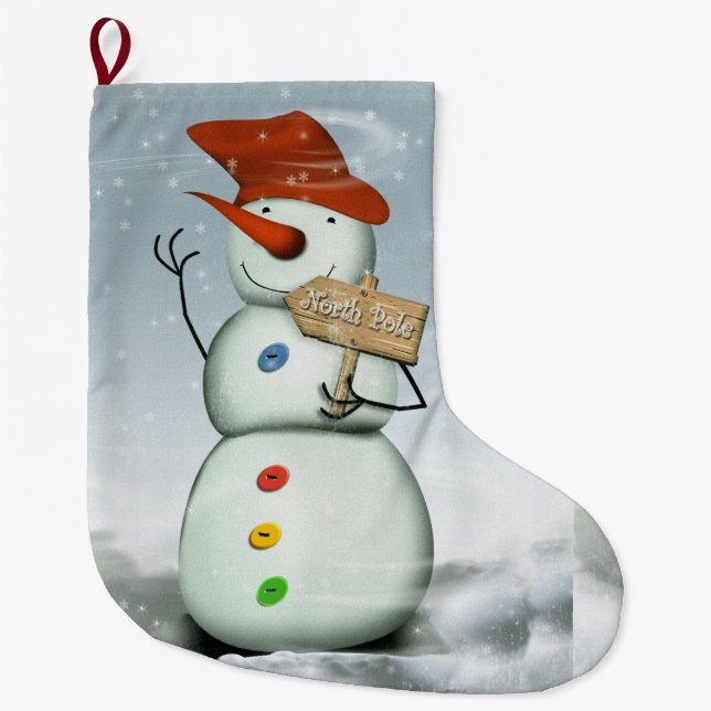 Meia De Natal Grande Polo Norte Snowman (Frente)