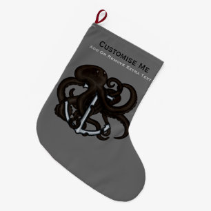 Meia De Natal Grande Polvo preto sobre a âncora