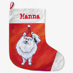 Meia De Natal Grande Pomerano bonito em Santa Chapéu em Vermelho