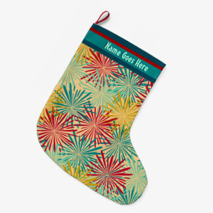 Meia De Natal Grande PomPoms de Tinsel de Natal Retroativo (Personaliza