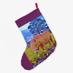 Meia De Natal Grande Pôneis Roxos Cavalo de Natal