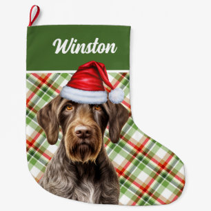 Meia De Natal Grande Ponteiro Cachorro Vermelho Xadrez Verde Cachorro C