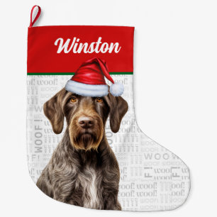 Meia De Natal Grande Ponteiro Wirehaired de Natal Alemão com o Nome Woo