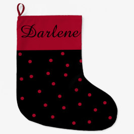 Meia De Natal Grande Ponto Vermelho e Preto: