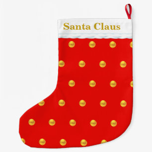 Meia De Natal Grande Pontos Polka Dourados no Vermelho
