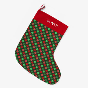 Meia De Natal Grande Pontos verdes e vermelhos