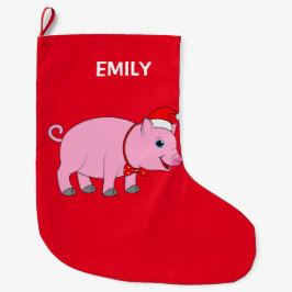 Meia De Natal Grande Porco 2-Sided customizável do Natal