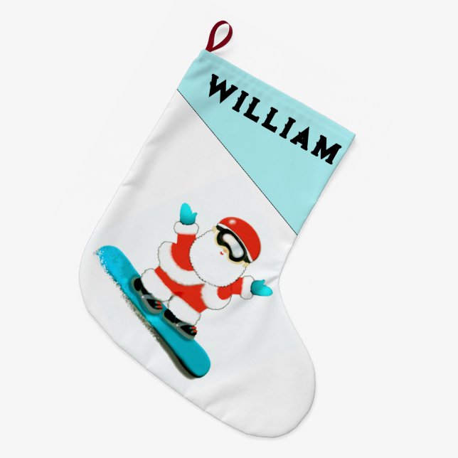 Meia De Natal Grande Presente Personalizado de Snowboarding (Frente (Pendurada))