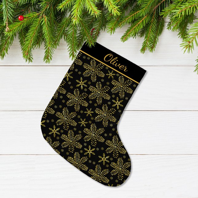 Meia De Natal Grande Preto e Dourado Personalizado (Criador carregado)