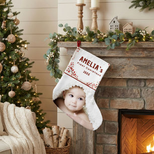 Meia De Natal Grande Primeiro Natal do Bebê Personalizado com Foto de F