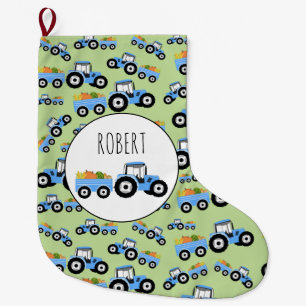 Meia De Natal Grande Produto de Fazenda de caminhão com trator azul per