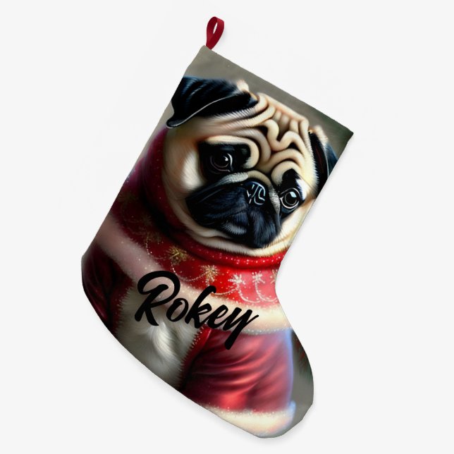 Meia De Natal Grande Pug de Natal Bonito (Frente (Pendurada))