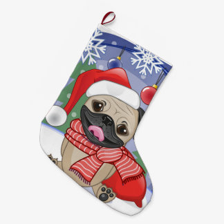 Meia De Natal Grande Pug do inverno & do tempo do Natal