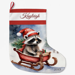 Meia De Natal Grande Raccoon Sleding Grande Banheiro de Natal