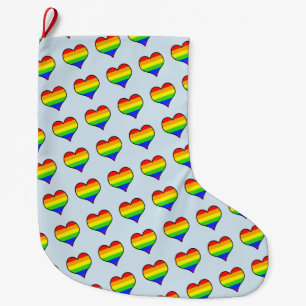 Meia De Natal Grande Rainbow Heart Pattern