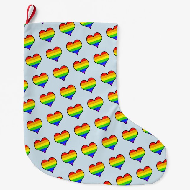 Meia De Natal Grande Rainbow Heart Pattern (Frente)