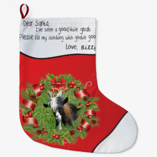 Meia De Natal Grande Red ADD YOUR GOAT Photo - Name Dear Papais noeis W