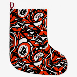 Meia De Natal Grande Red Black White Abstract Haida Face Native Art