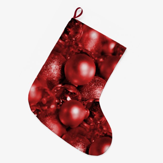 Meia De Natal Grande Red Christmas Baubles (Frente (Pendurada))