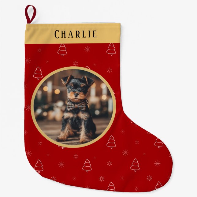 Meia De Natal Grande Red Christmas Dog Name Holiday Keepsake (Frente)