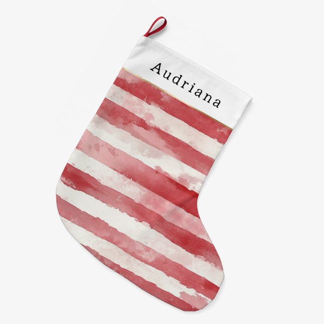 Meia De Natal Grande Red Cream White Candy Stripes Christmas (Frente (Pendurada))