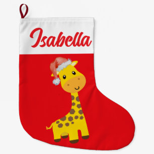 Meia De Natal Grande Red Felry Christmas Giraffe zoo Santa hat Xmas