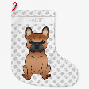 Meia De Natal Grande Red French Bulddog / Frenchie Cartoon Dog & Name