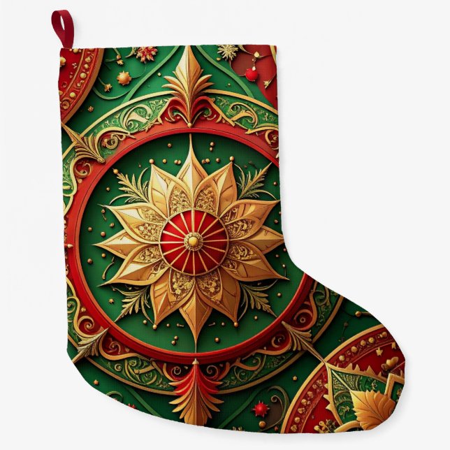 Meia De Natal Grande Red Gold Christmas Holiday Stocking (Frente)