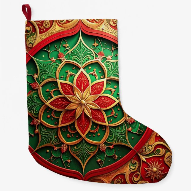 Meia De Natal Grande Red Gold Christmas Holiday Stocking (Frente)