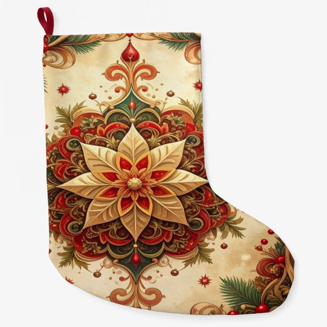 Meia De Natal Grande Red Green Decorative Holiday Stocking (Frente)