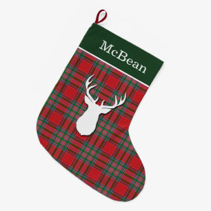 Meia De Natal Grande Red Green McBean Tartan Deer Personalizado
