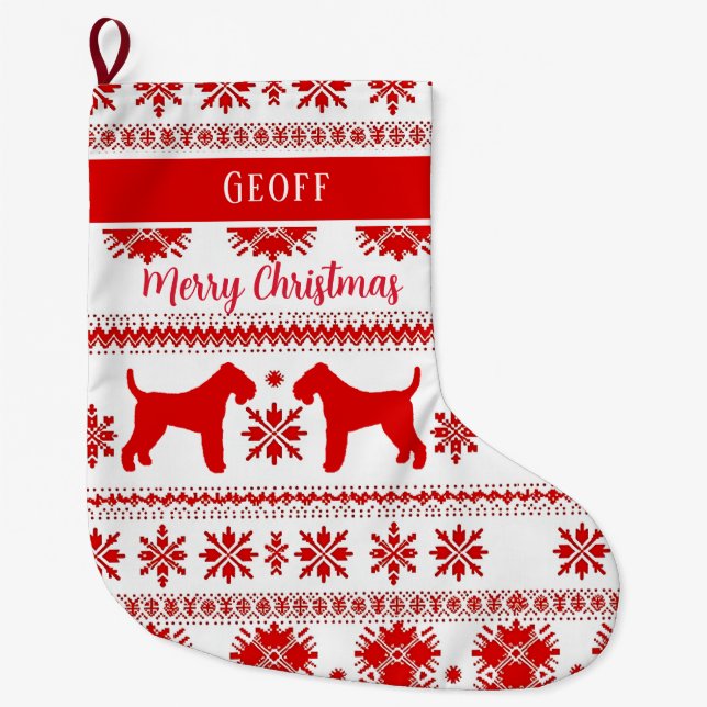 Meia De Natal Grande Red Nordic Airedale Terrier Dog Christmas (Frente)