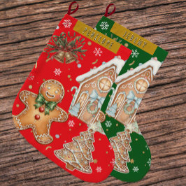 Meia De Natal Grande Red Vintage Gingerbird Man, Tree, Natal