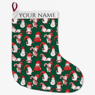 Meia De Natal Grande Red & White All-Over Christmas Gnome Pattern