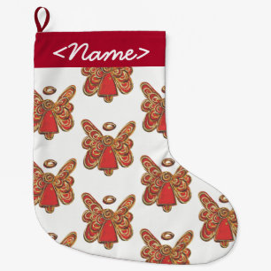 Meia De Natal Grande Registro personalizável do Anjo do Guardião Verm