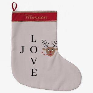 Meia De Natal Grande Reindeed Love Joy Kisses Blush Cor-de-rosa Escuro